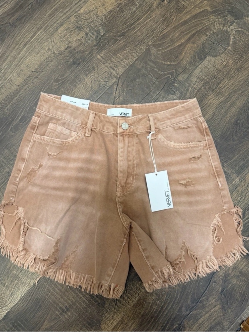 VERVET Distressed Denim Shorts Dusty Pink Raw Hem High Rise Size Medium NWT